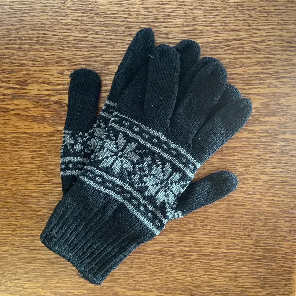 Fair Isle Gloves Adult Black Knit Warm Stretch Winter Outdoor unbranded‎ NWOT